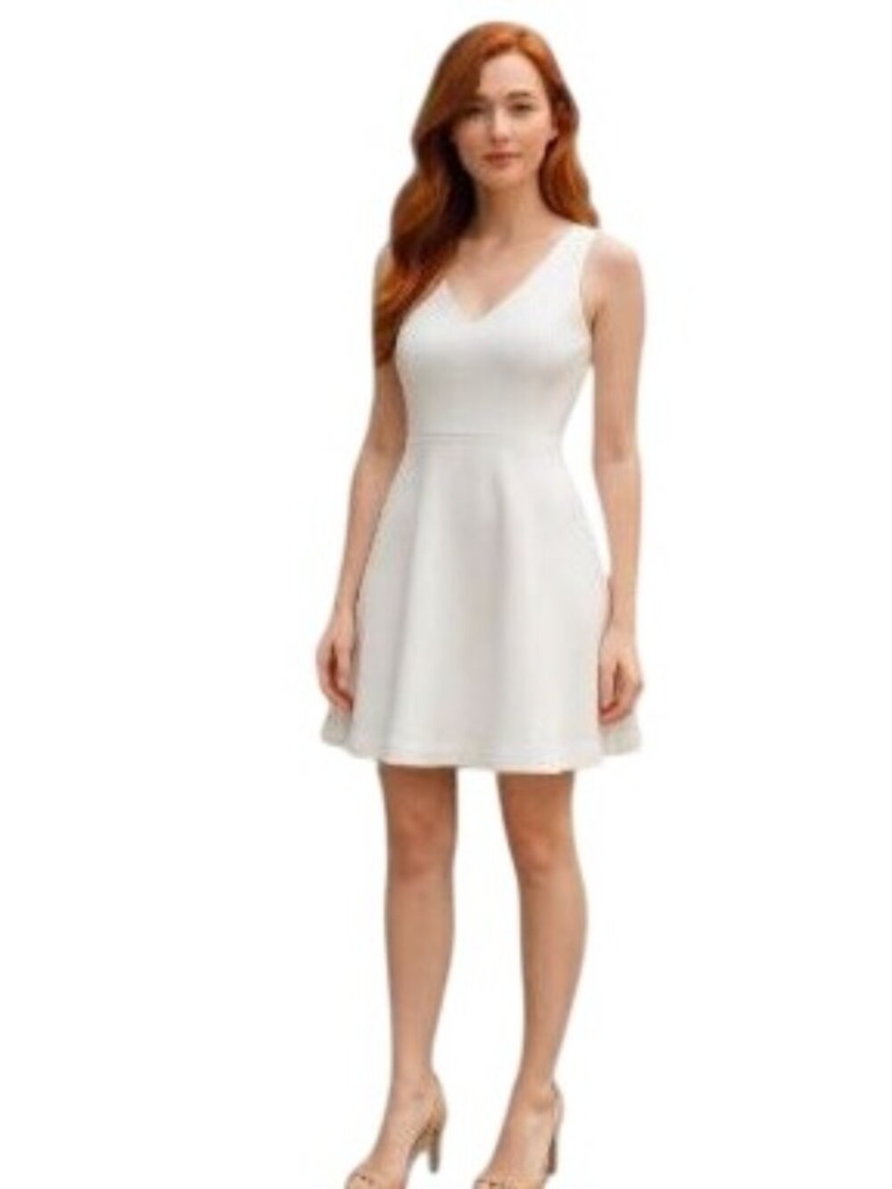 Bar III Size Large Sleeveless Fit & Flare V-neckline White